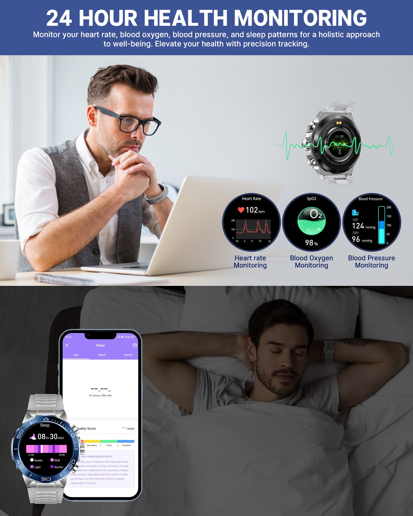H33 Men's Smart Watch (Answer/Make Calls),107 Sports Modes, Sleep Heart Rate Blood Oxygen Blood Pressure Monitor