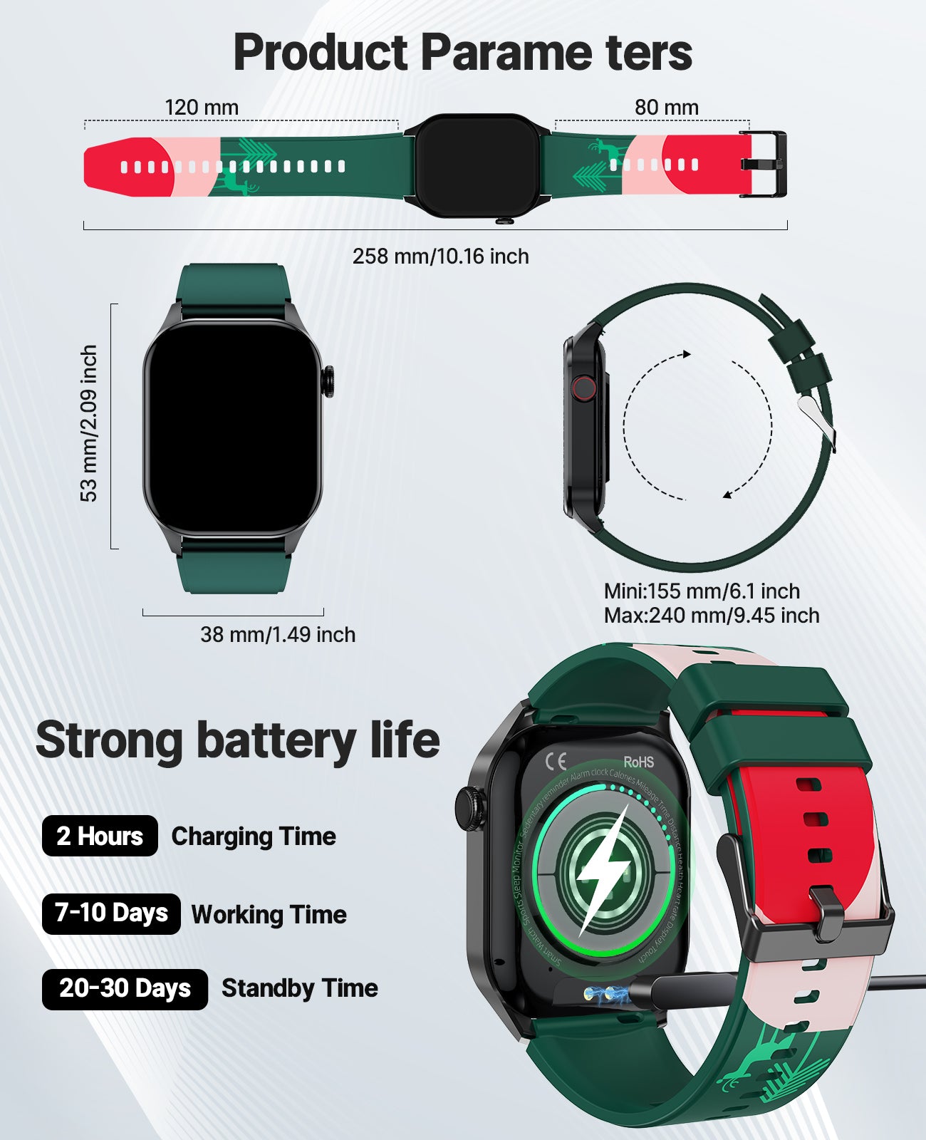 T98 Christmas Waterproof Smart Watch for Men Women , Fitness Tracker Watches for Android iOS