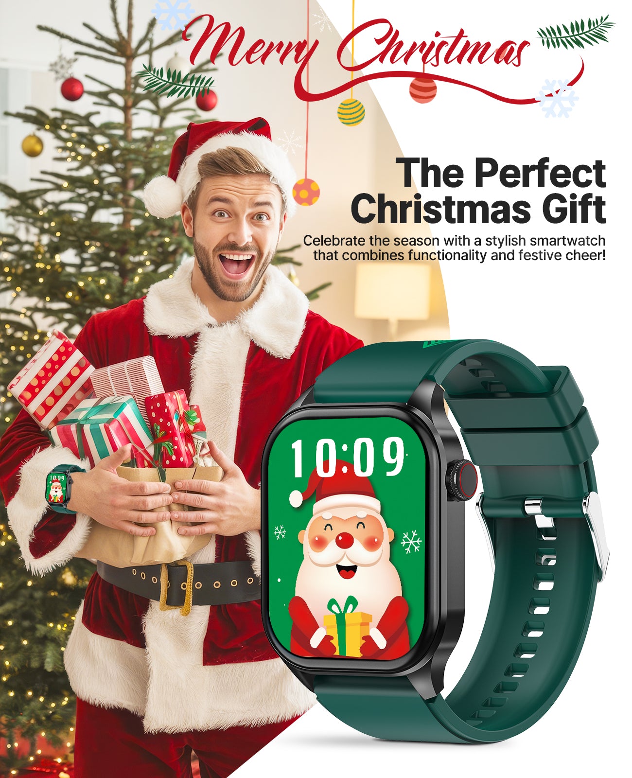 T98 Christmas Waterproof Smart Watch for Men Women , Fitness Tracker Watches for Android iOS