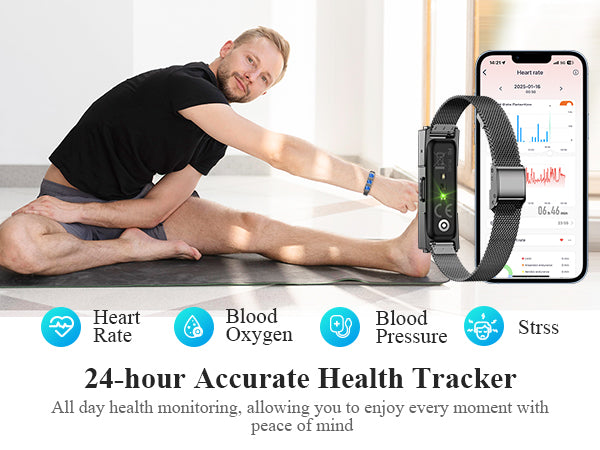 Smart Bracelet, Wearable Activity & Fitness Tracker Band, 24/7 Sleep Tracker, All-Day Continuous Heart Rate Blood Pressure Stress HRV Monitor, 170+ Sport Modes Smart Wristband with 2 Bands, Free APP