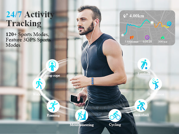 Smart Bracelet, Wearable Activity & Fitness Tracker Band, 24/7 Sleep Tracker, All-Day Continuous Heart Rate Blood Pressure Stress HRV Monitor, 170+ Sport Modes Smart Wristband with 2 Bands, Free APP