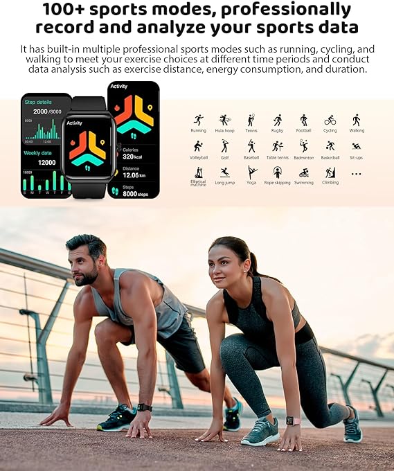 T56 Valentines Couple Smart Watch for Men Women, Fitness Tracker with Bluetooth Call , IP68 Waterproof 100+ Sports Smartwatch