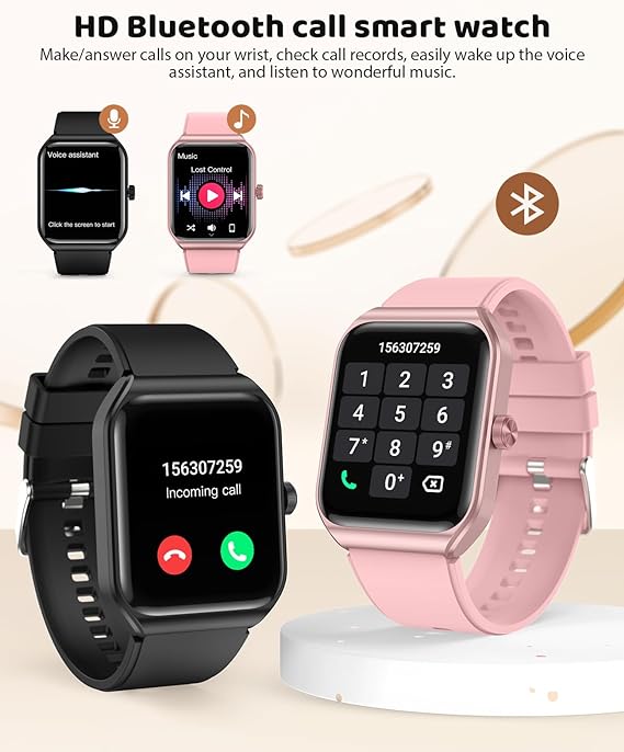 T56 Valentines Couple Smart Watch for Men Women, Fitness Tracker with Bluetooth Call , IP68 Waterproof 100+ Sports Smartwatch
