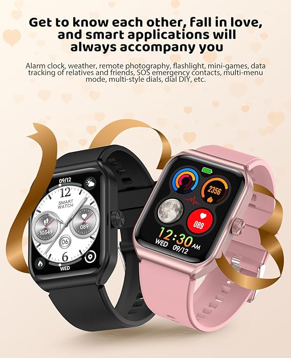 T56 Valentines Couple Smart Watch for Men Women, Fitness Tracker with Bluetooth Call , IP68 Waterproof 100+ Sports Smartwatch