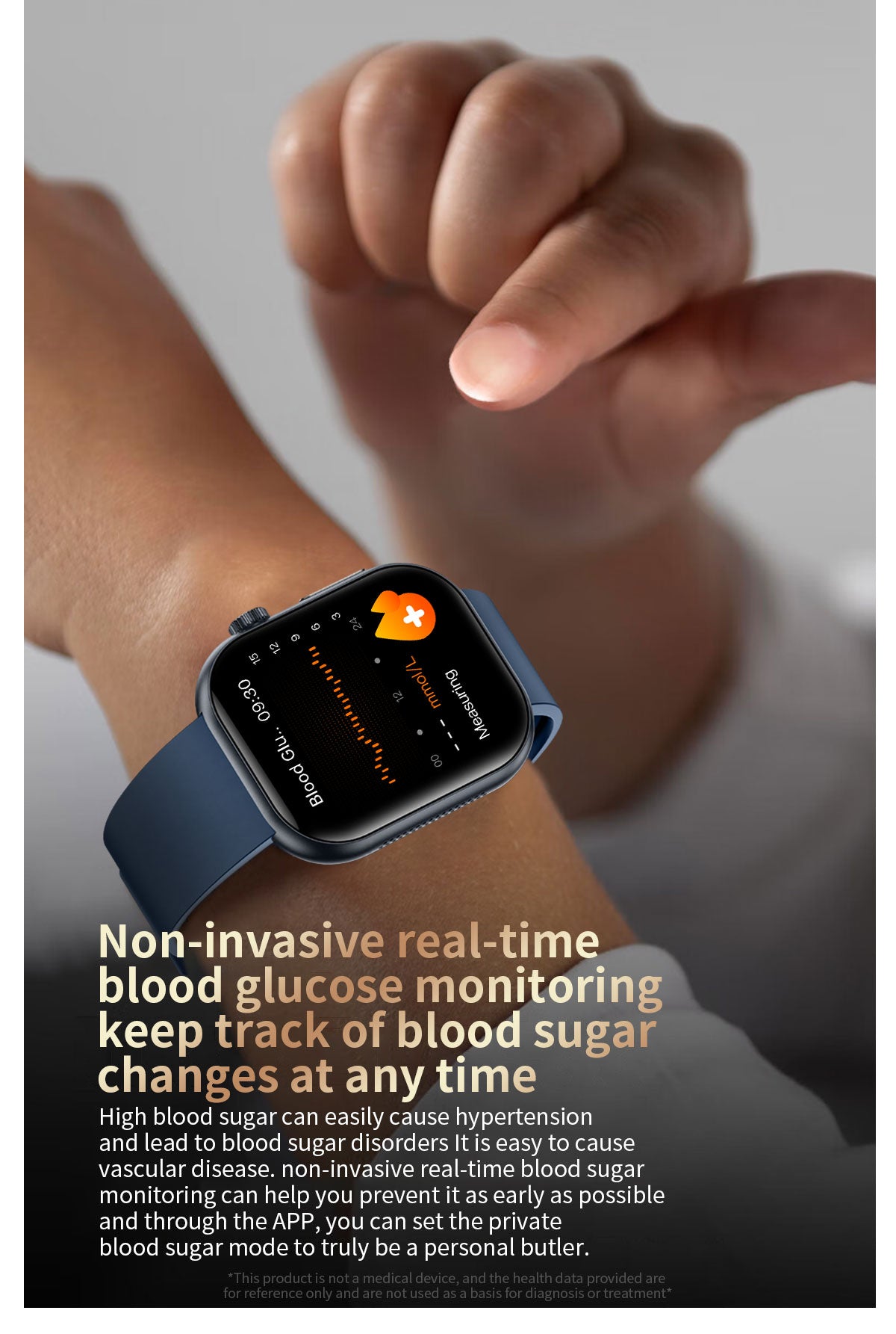 ET587 Blood Sugar Monitoring Smart Watch For Men Women，1.95" AMOLED Full Touch Screen ECG Smartwatch (Answer/Make Call),Heart Rate Blood Pressure