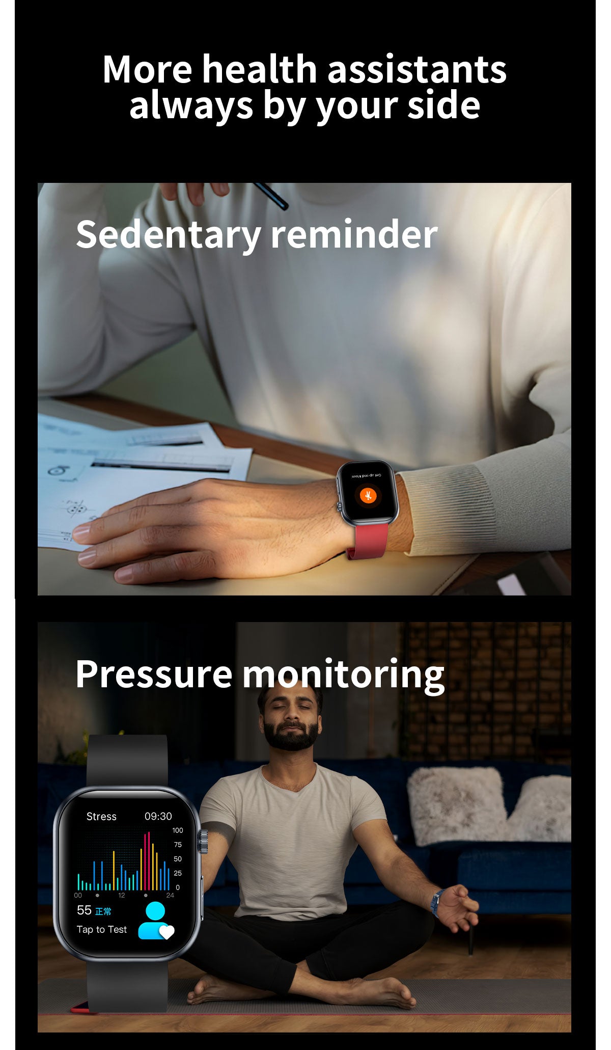 ET587 Blood Sugar Monitoring Smart Watch For Men Women，1.95" AMOLED Full Touch Screen ECG Smartwatch (Answer/Make Call),Heart Rate Blood Pressure