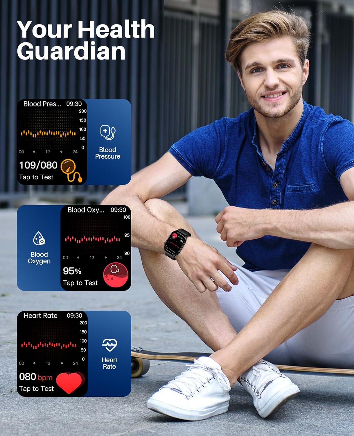 T98 Smart Watch for Men Women, Infrared True Blood Oxygen Monitor, 2.04-inch AMOLED Display, Heart Rate Blood Pressure Sleep Monitor