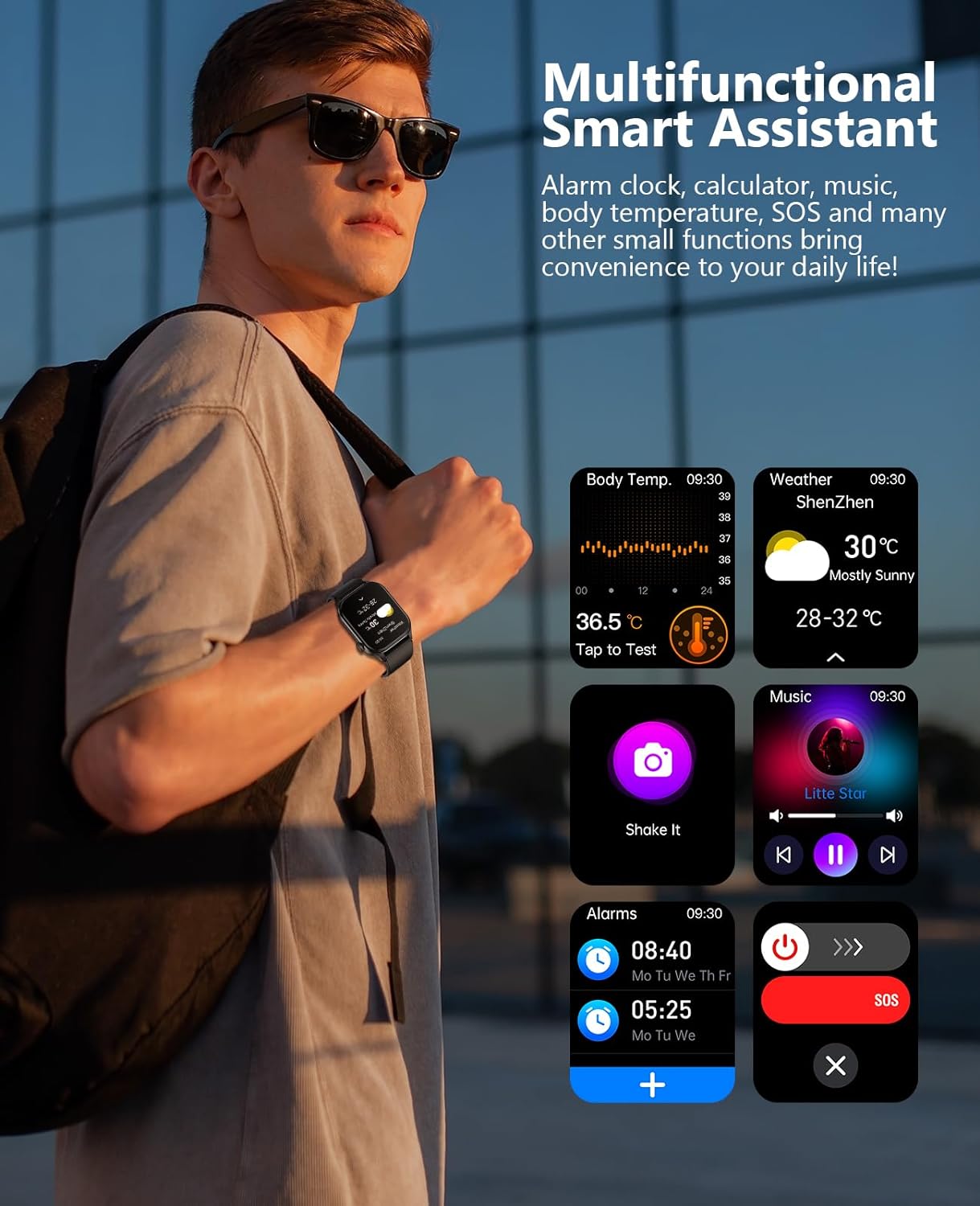 T98 Smart Watch for Men Women, Infrared True Blood Oxygen Monitor, 2.04-inch AMOLED Display, Heart Rate Blood Pressure Sleep Monitor