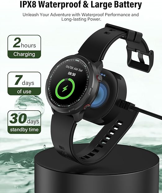 S47 GPS Smart Watch for Men women, Outdoor Fitness Tracker Watch with Compass, Pedometer, Heart Rate, Blood Oxygen, Sleep Monitor