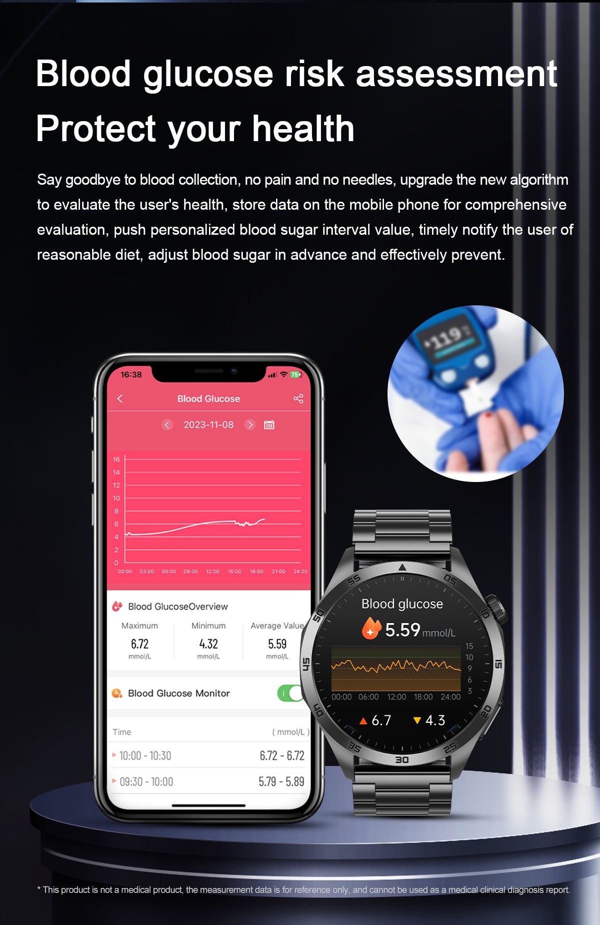 ET485 1.43 Inch Full Touch Screen Smart Watch，SOS,Bluetooth Call, ECG, Non-Invasive Blood Sugar Heart Rate Measurement Sports Watches